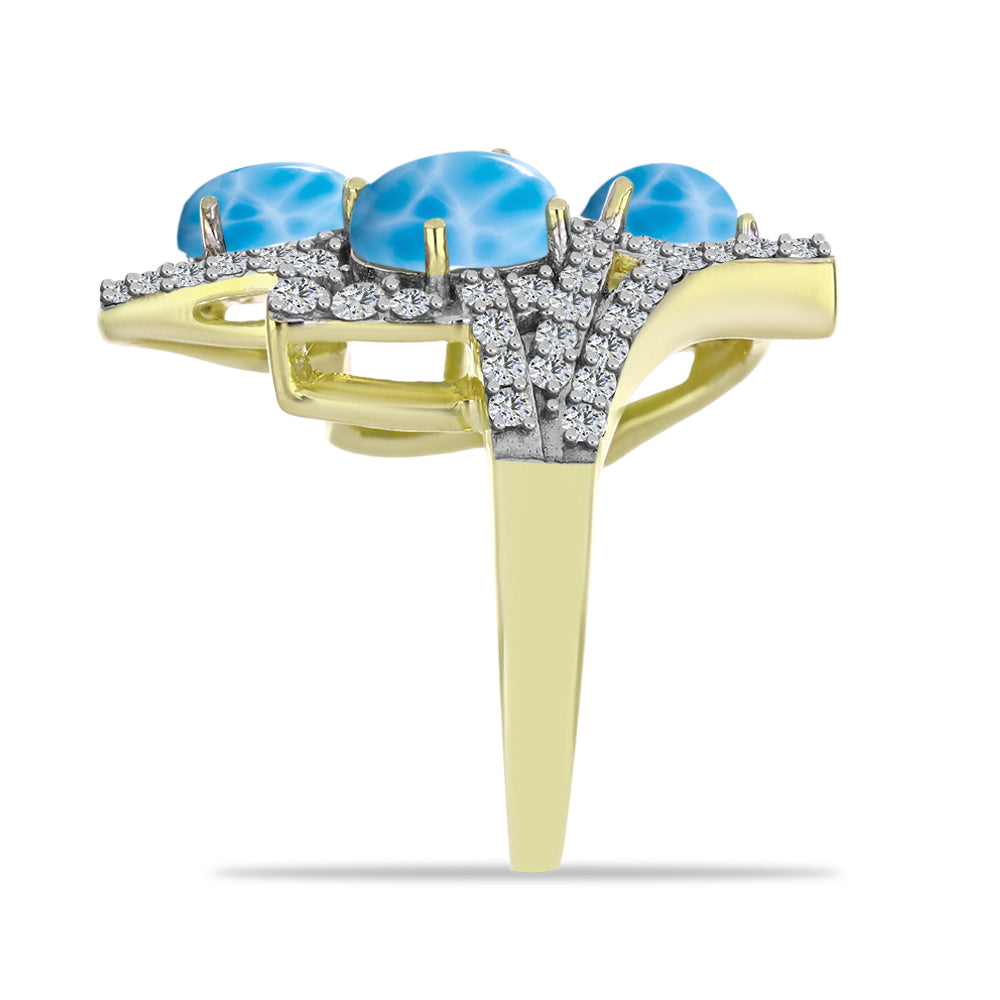 Goldplattierter Silberring mit Larimar und weißem Topas 4 