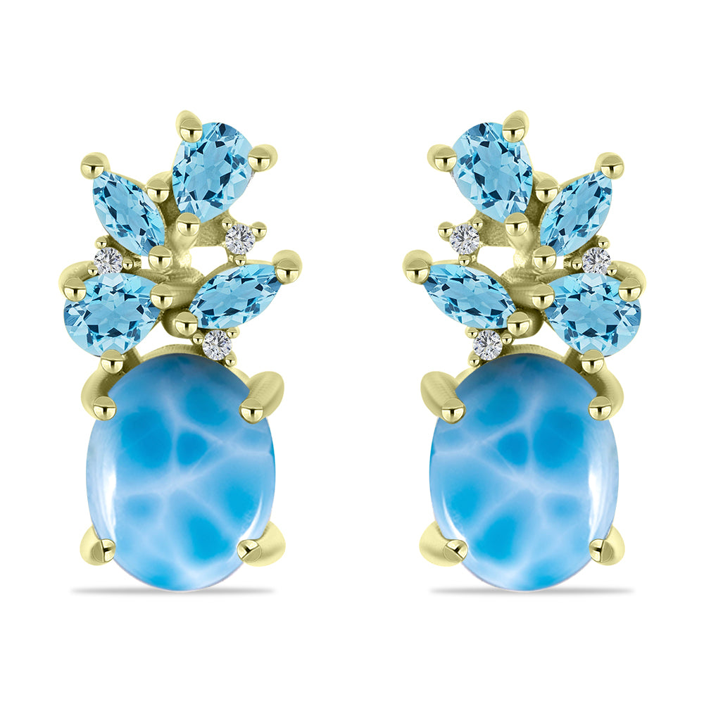 Goldplattierte Silberohrringe mit Larimar und schweizerischem Blautopas 1 
