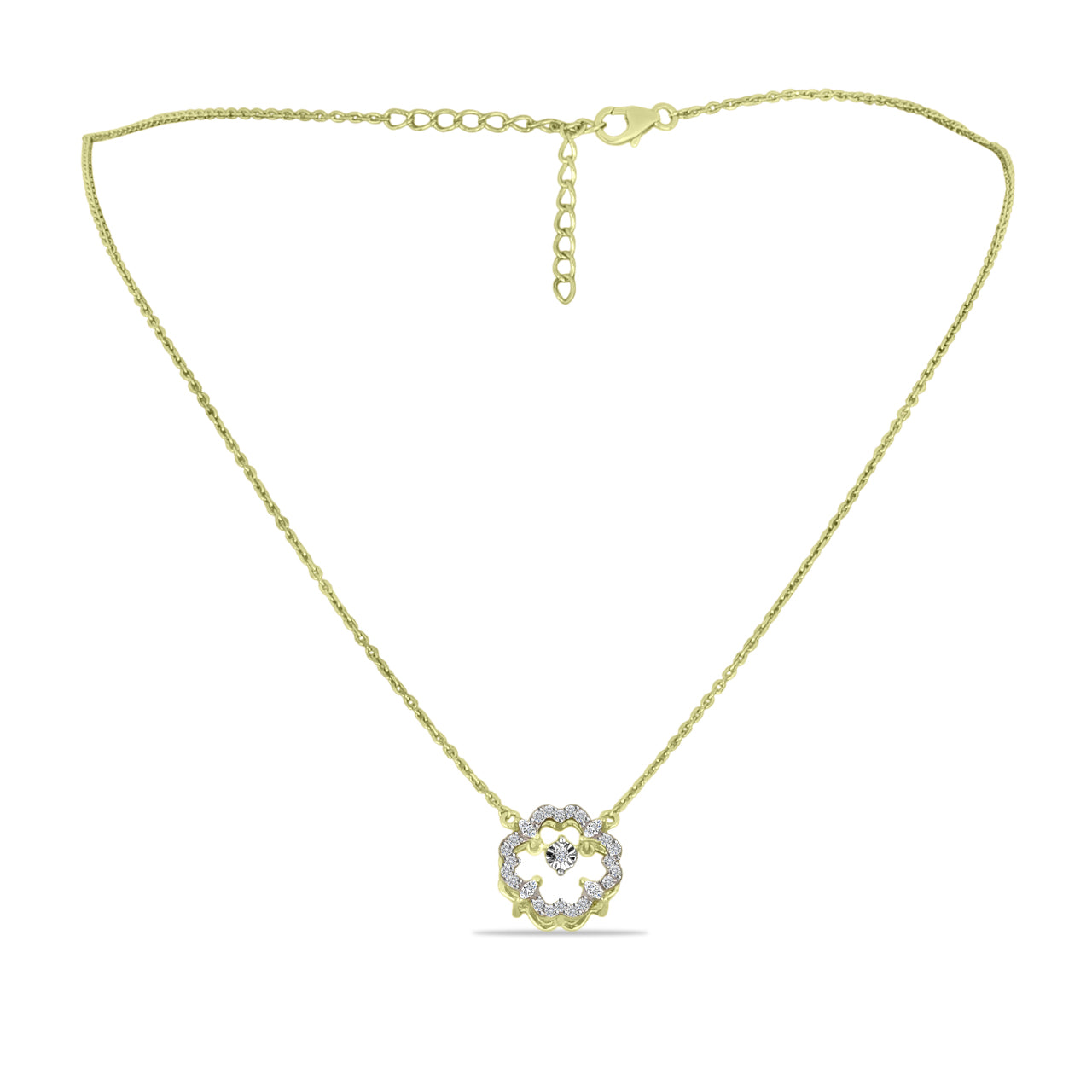 Goldplattierte Silberhalskette mit weißem Diamant und weißem Zirkon 1 