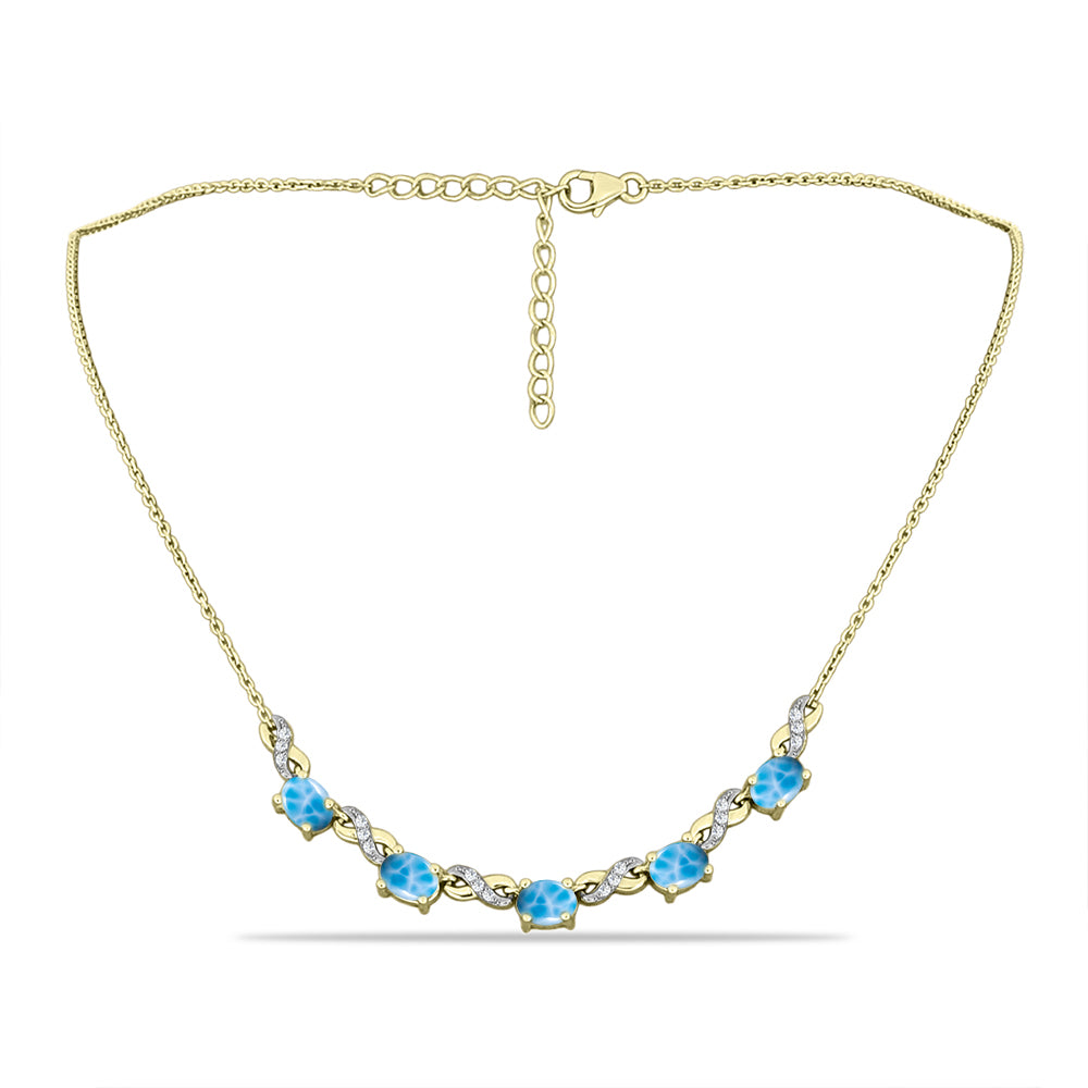 Goldplattierte Silberhalskette mit Larimar und weißem Topas 1 