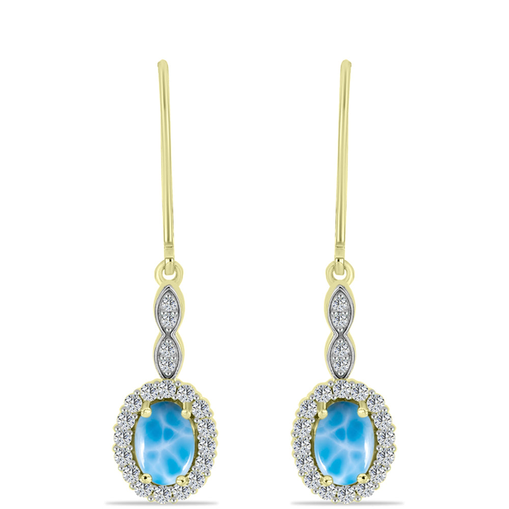 Goldplattierte Silberohrringe mit Larimar und weißem Topas