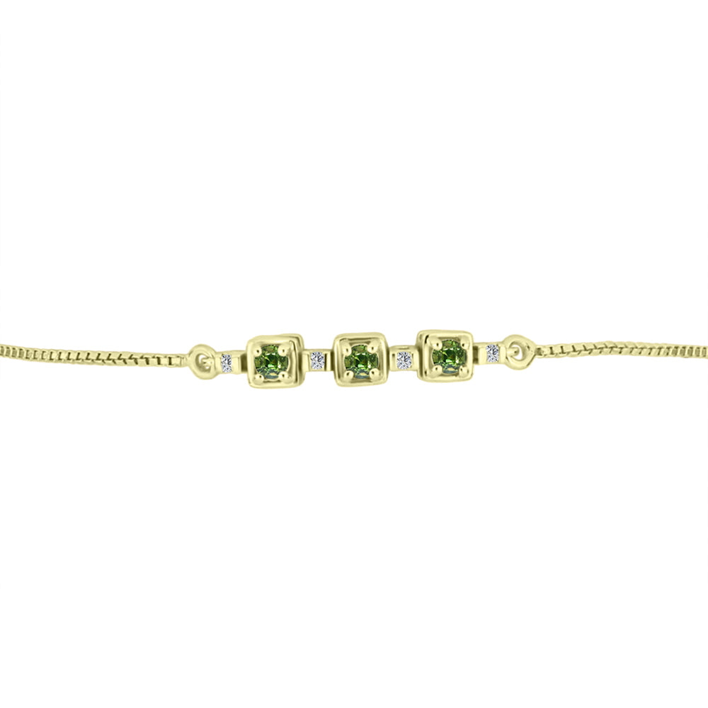 Goldplattiertes Silberarmband mit grünem Saphir und weißem Topas