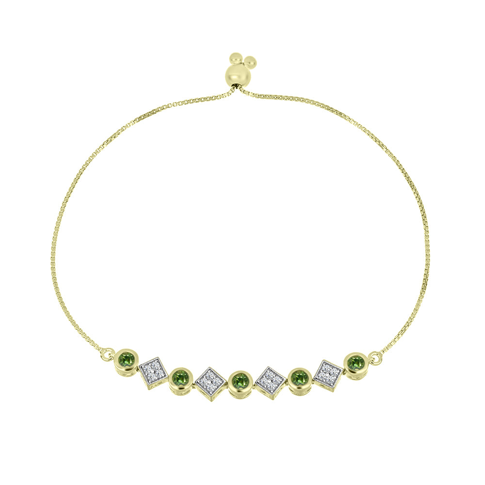 Goldplattiertes Silberarmband mit grünem Saphir und weißem Topas
