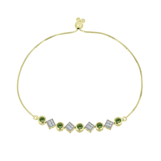 Goldplattiertes Silberarmband mit grünem Saphir und weißem Topas