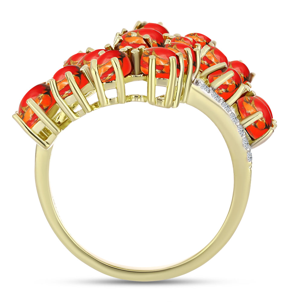 Goldplattierter Silberring mit Mohave-Türkis und Barton Granat