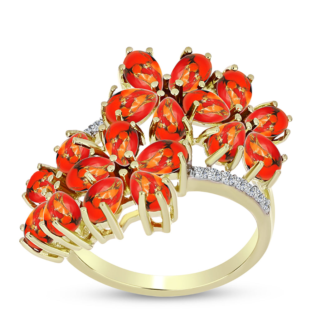 Goldplattierter Silberring mit Mohave-Türkis und Barton Granat