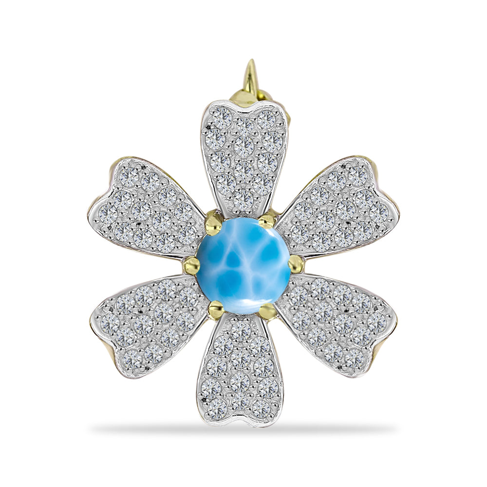 Goldplattierte Silberbrosche mit Larimar und weißem Topas