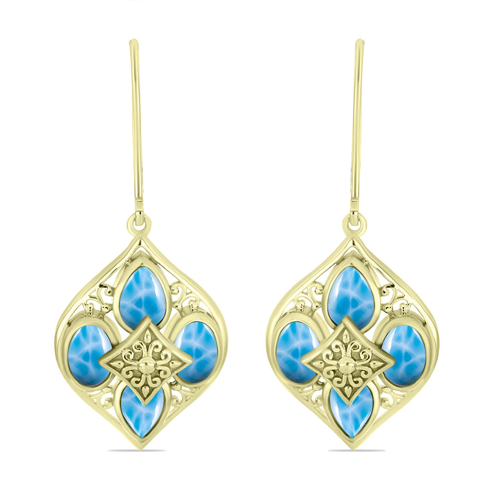 Goldplattierte Silberohrringe mit Larimar 1 