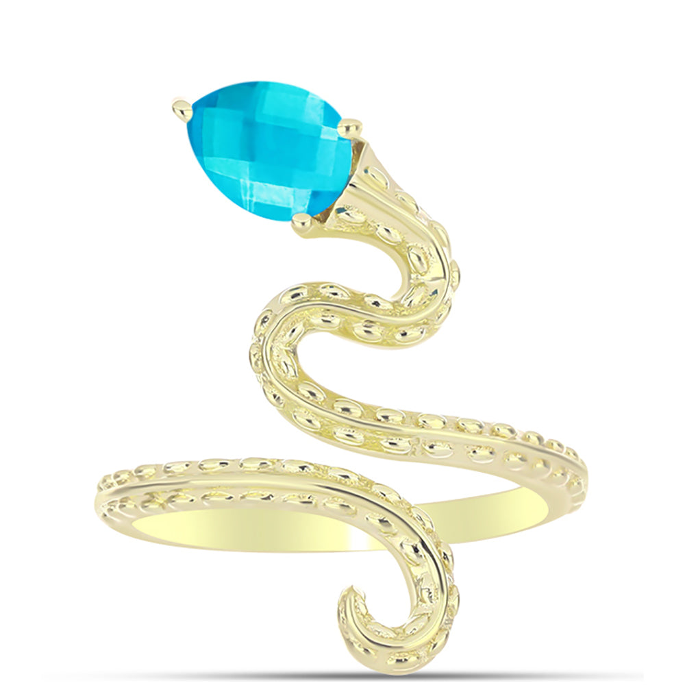 Goldplattierter Silberring mit blauem Jade 1 
