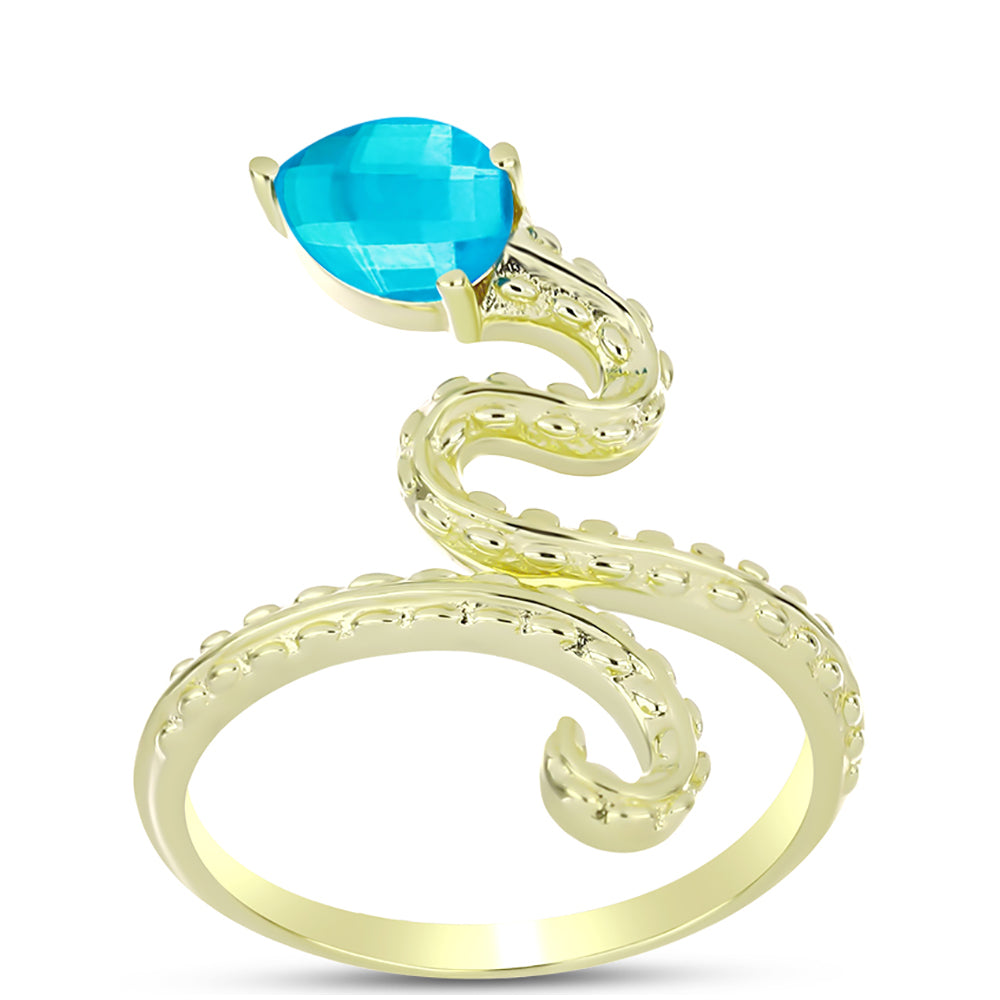 Goldplattierter Silberring mit blauem Jade 3 
