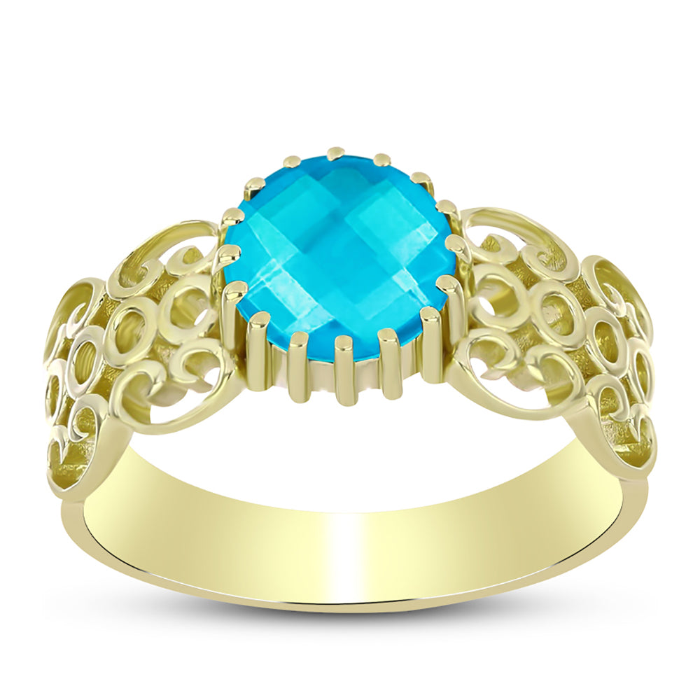 Goldplattierter Silberring mit blauem Jade