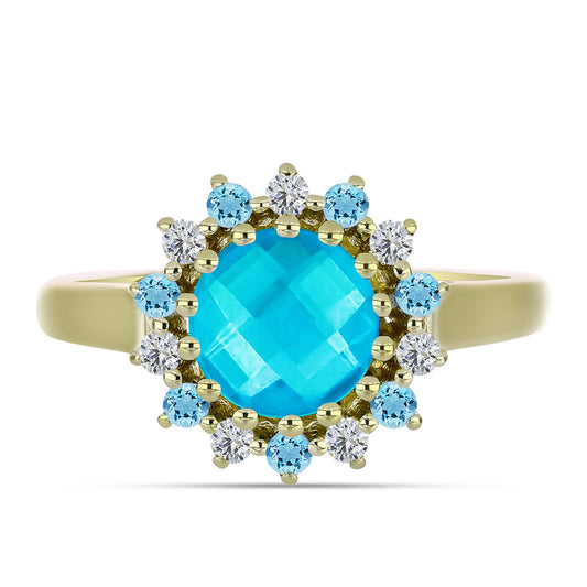 Goldplattierter Silberring mit blauem Jade
