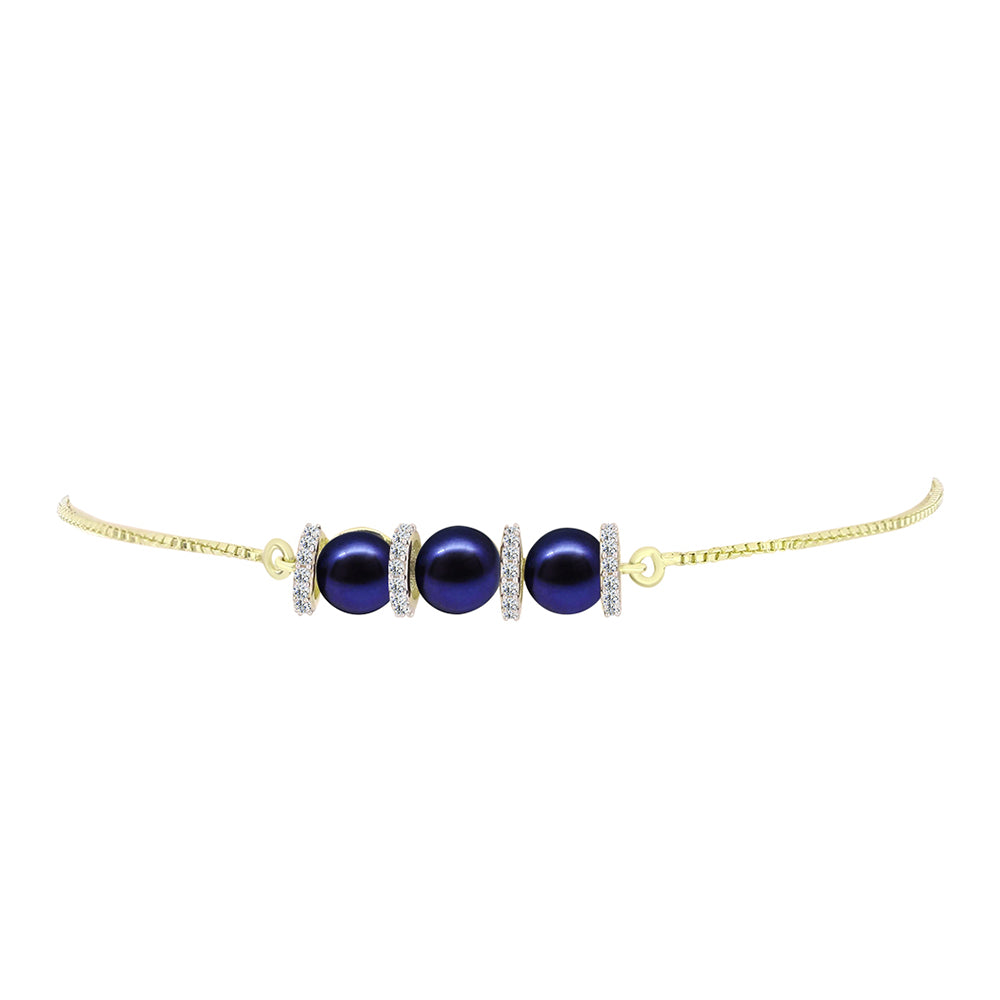 Goldplattiertes Silberarmband mit schwarzer Süßwasserperle und weißem Topas 2 