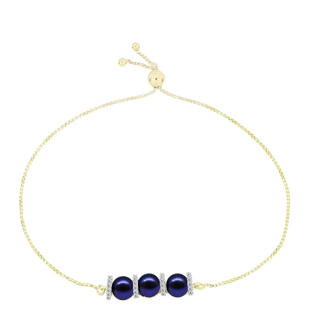 Goldplattiertes Silberarmband mit schwarzer Süßwasserperle und weißem Topas
