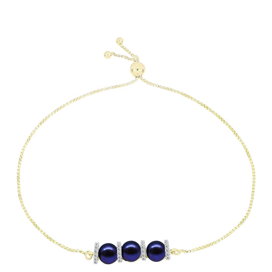 Goldplattiertes Silberarmband mit schwarzer Süßwasserperle und weißem Topas