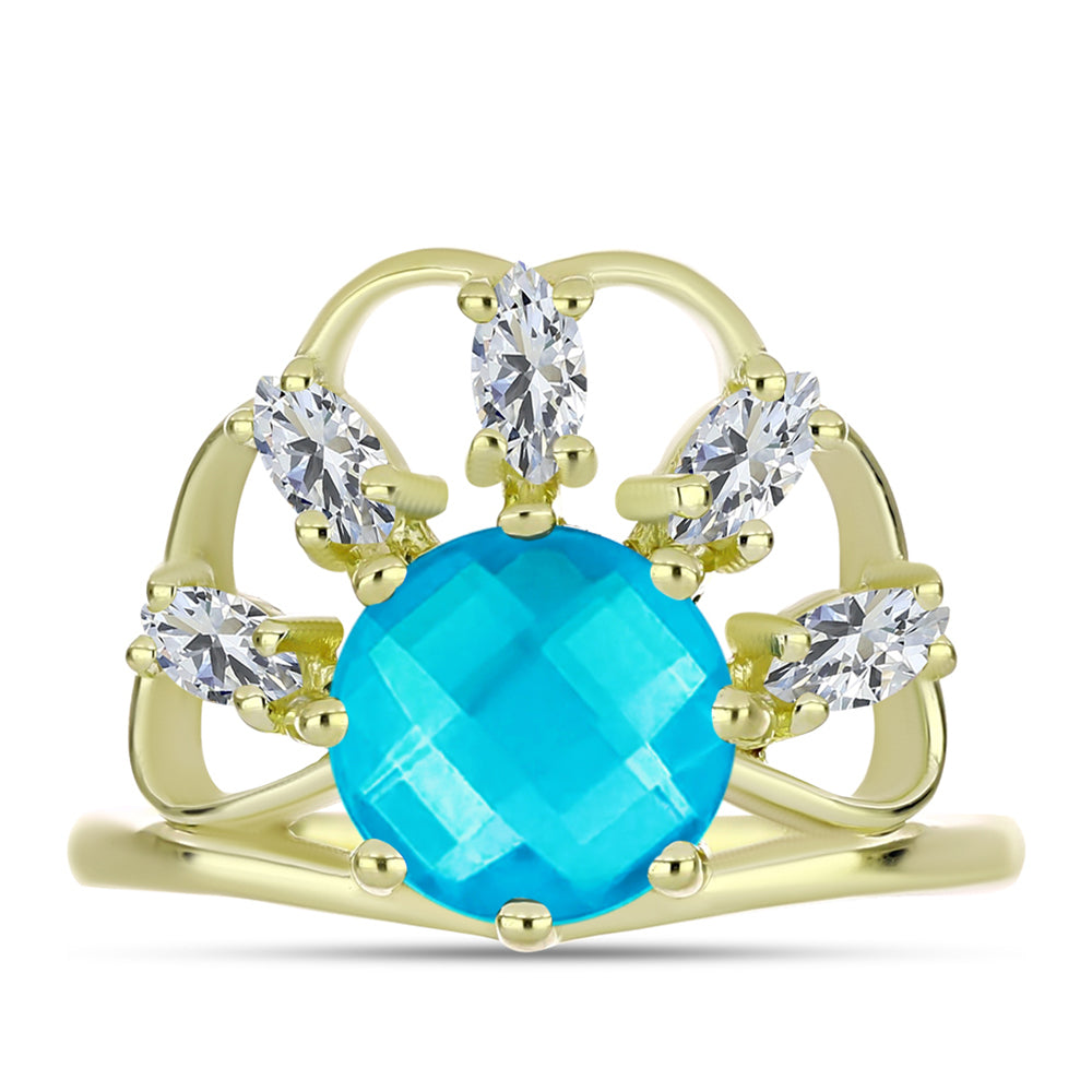 Goldplattierter Silberring mit blauem Jade und weißem Topas 1 