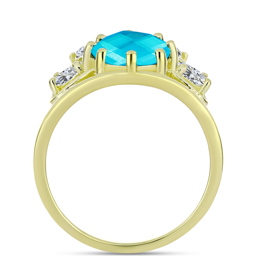 Goldplattierter Silberring mit blauem Jade und weißem Topas 2 