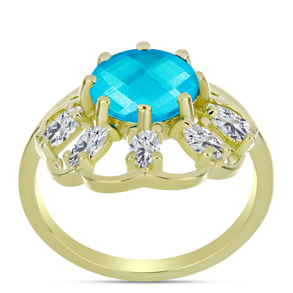 Goldplattierter Silberring mit blauem Jade und weißem Topas 3 