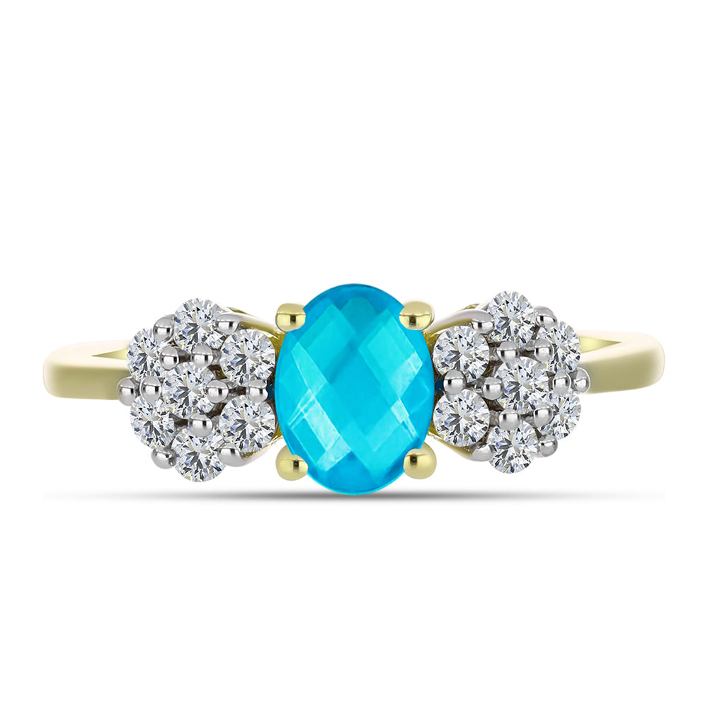 Goldplattierter Silberring mit blauem Jade und weißem Topas