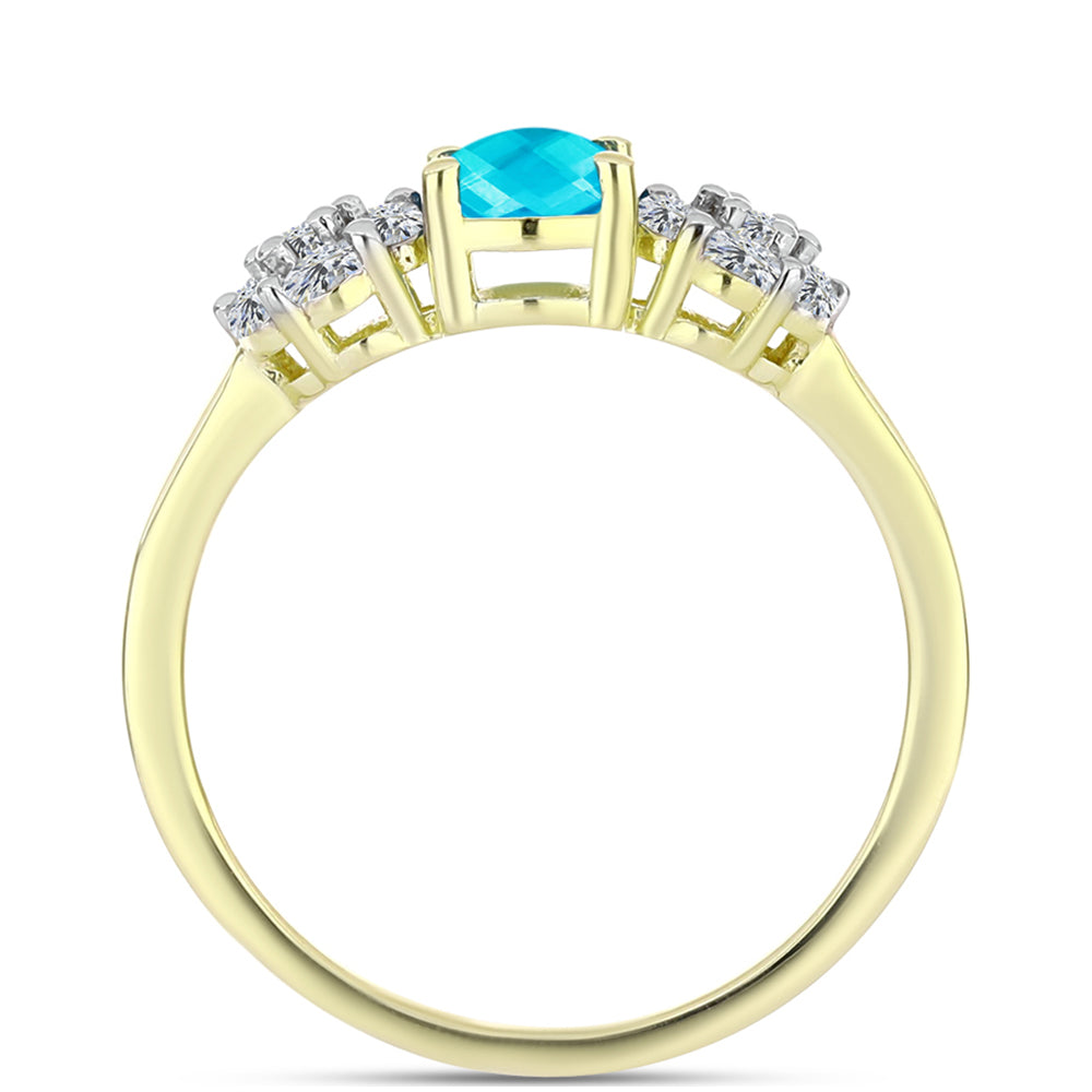 Goldplattierter Silberring mit blauem Jade und weißem Topas