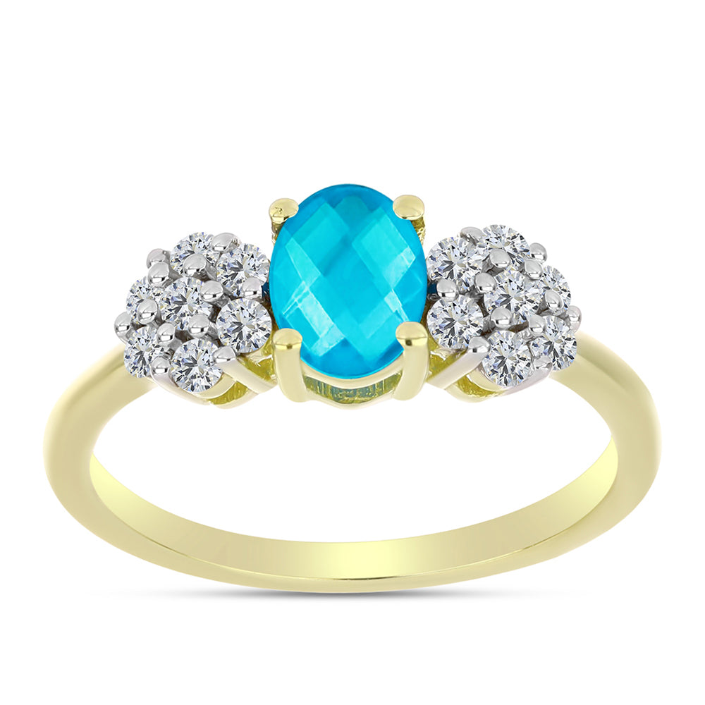 Goldplattierter Silberring mit blauem Jade und weißem Topas 3 