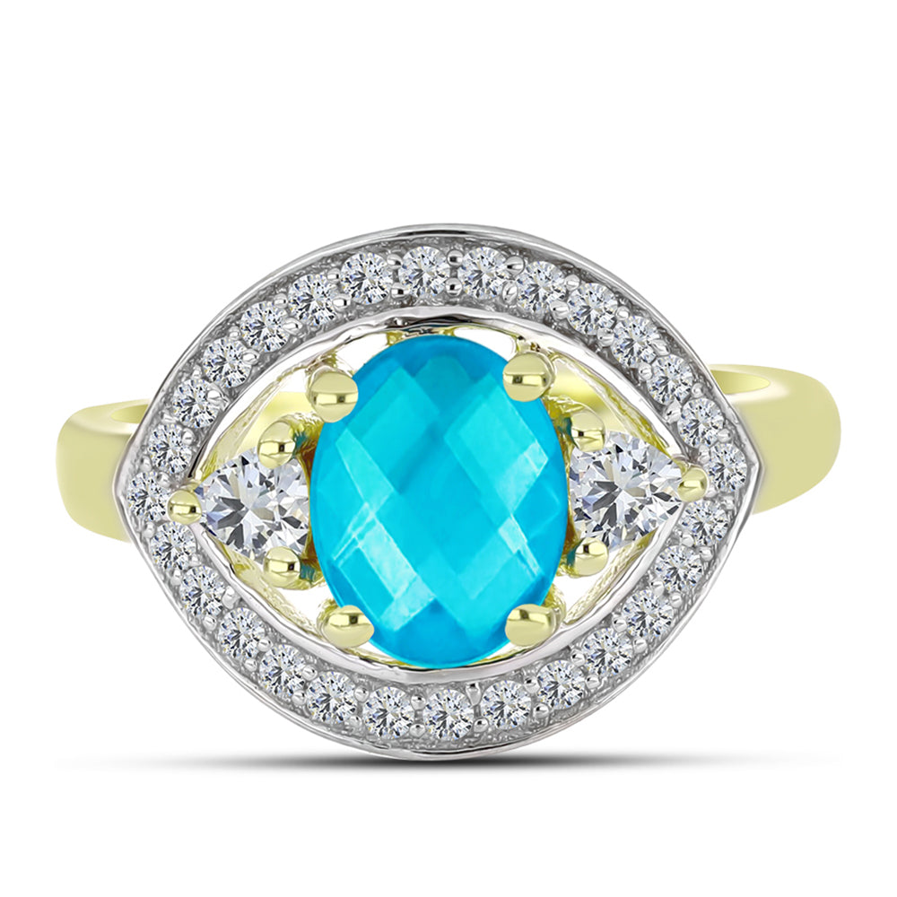 Goldplattierter Silberring mit blauem Jade und weißem Topas