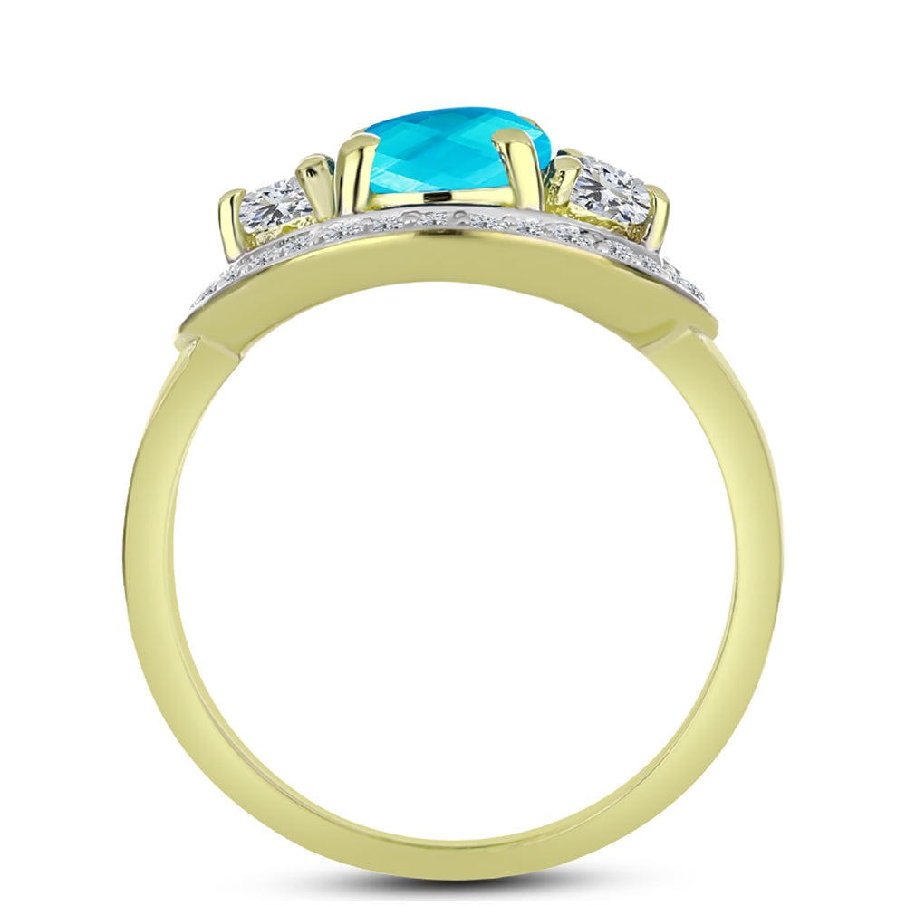 Goldplattierter Silberring mit blauem Jade und weißem Topas 2 