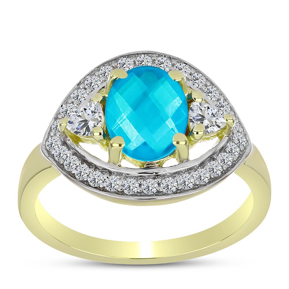 Goldplattierter Silberring mit blauem Jade und weißem Topas
