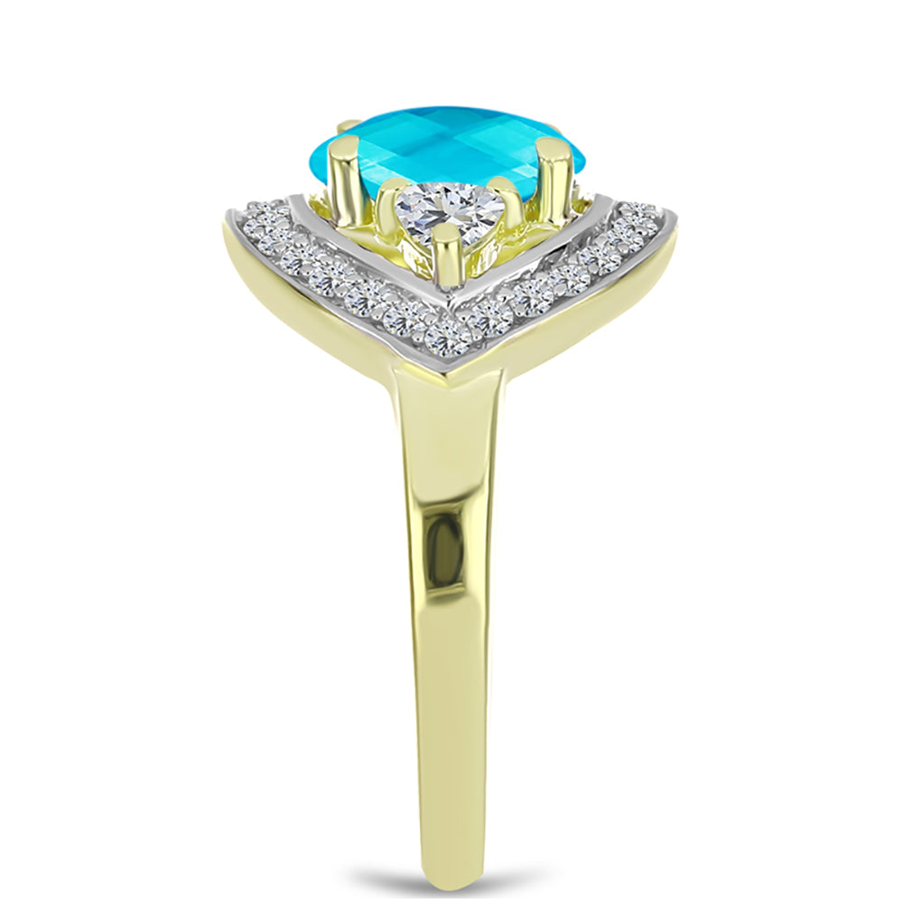 Goldplattierter Silberring mit blauem Jade und weißem Topas 4 