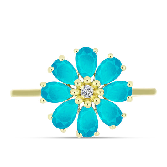 Goldplattierter Silberring mit blauem Jade und weißem Topas