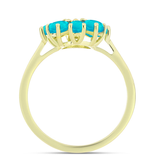 Goldplattierter Silberring mit blauem Jade und weißem Topas