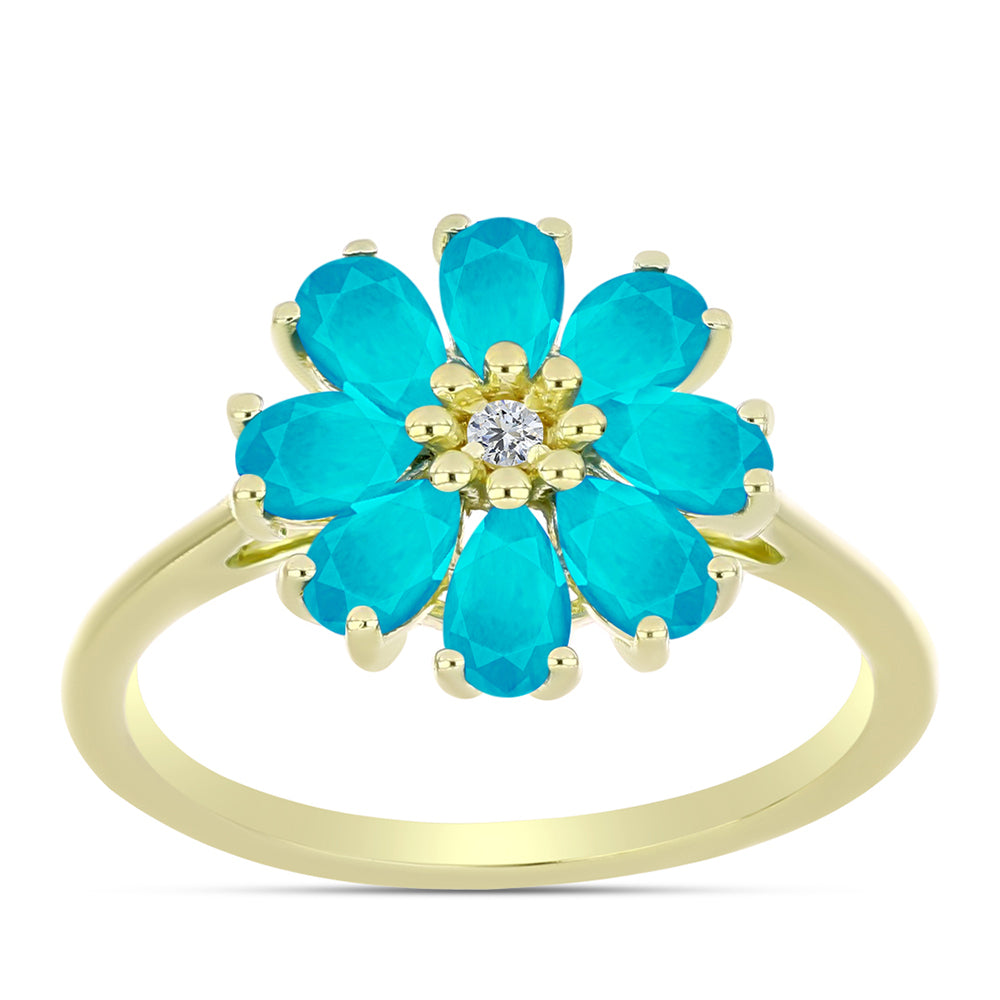 Goldplattierter Silberring mit blauem Jade und weißem Topas 3 