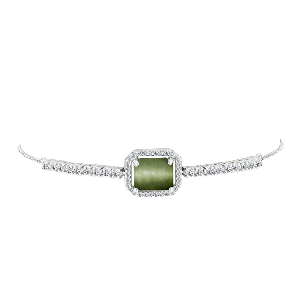 Silberarmband mit grünem Katzenauge aus Antananarivo und weißem Topas 2 