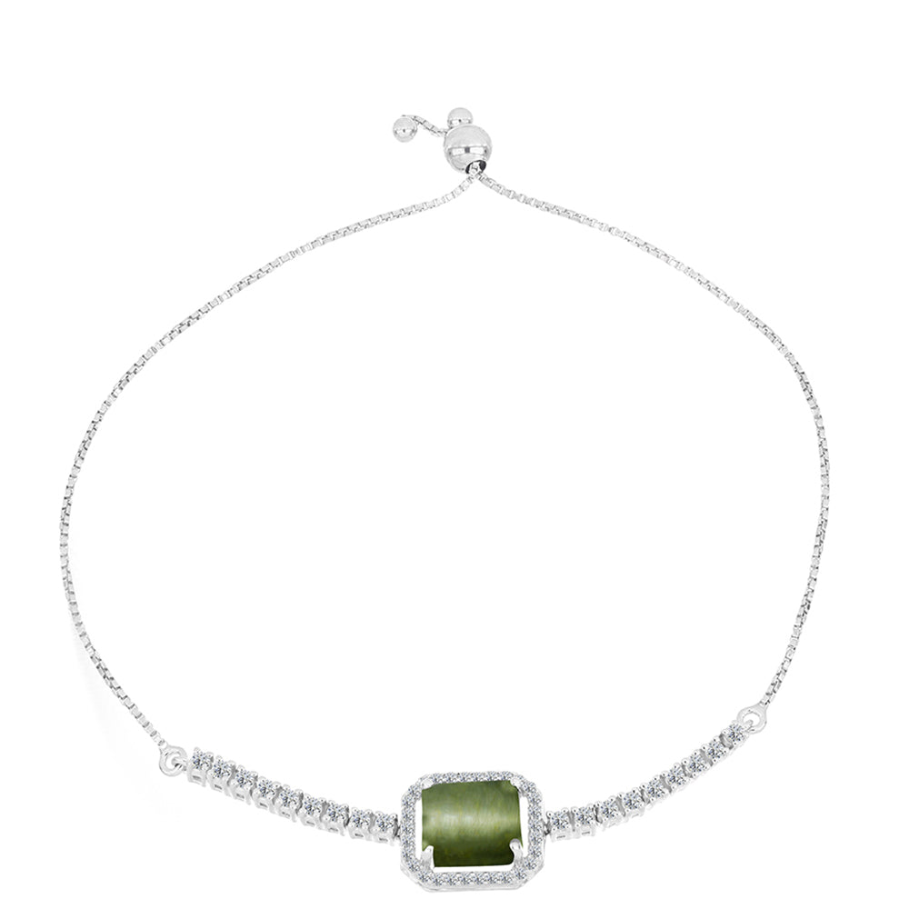 Silberarmband mit grünem Katzenauge aus Antananarivo und weißem Topas