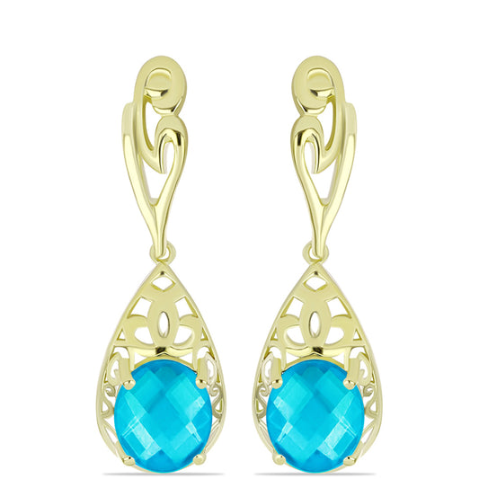 Goldplattierte Silberohrringe mit blauem Jade