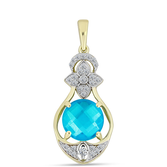 Goldplattierter Silberanhänger mit blauem Jade und weißem Topas