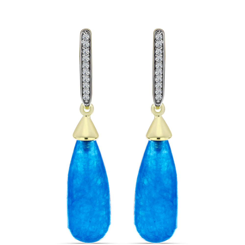 Goldplattierte Silberohrringe mit blauem Jade und weißem Topas 3 