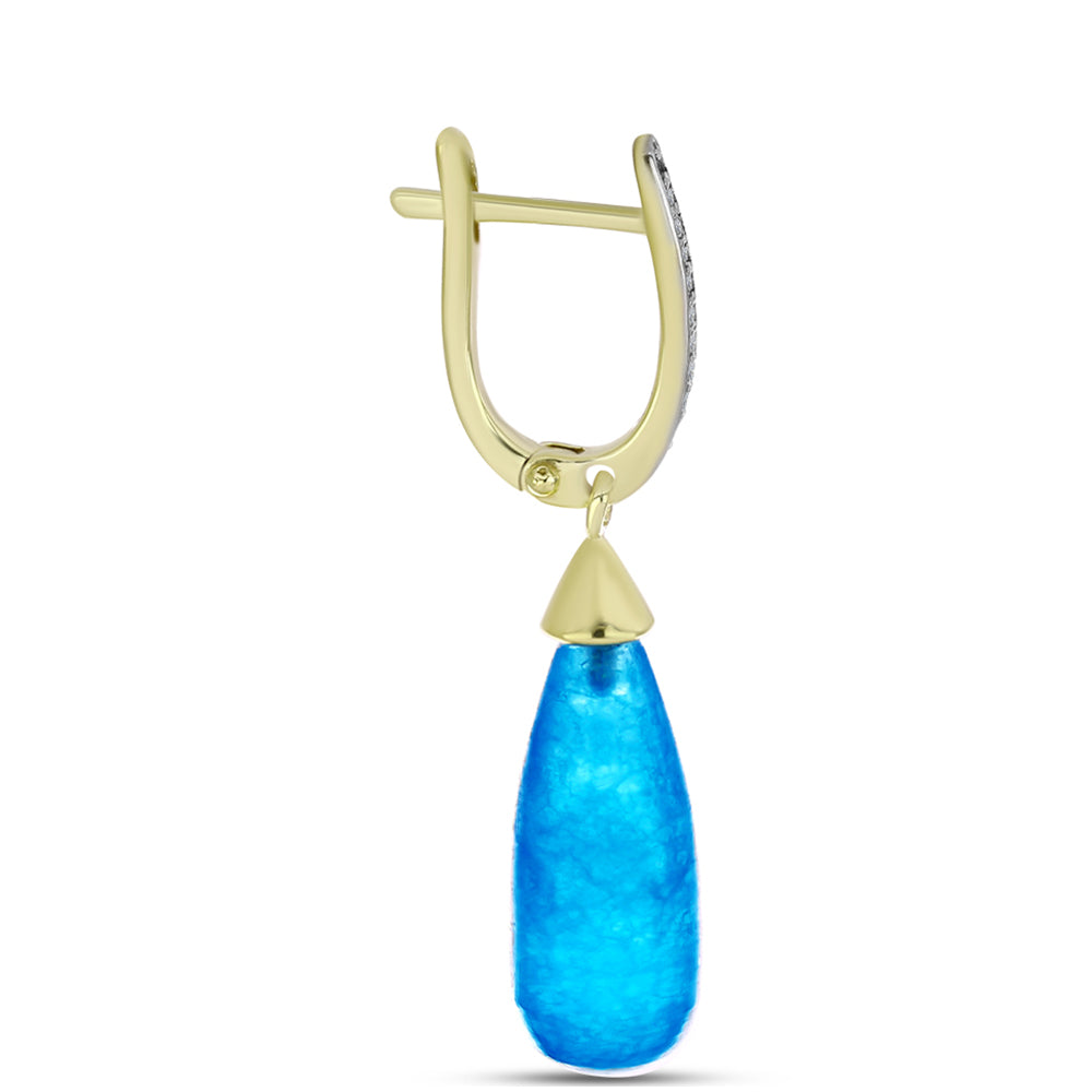 Goldplattierte Silberohrringe mit blauem Jade und weißem Topas 2 