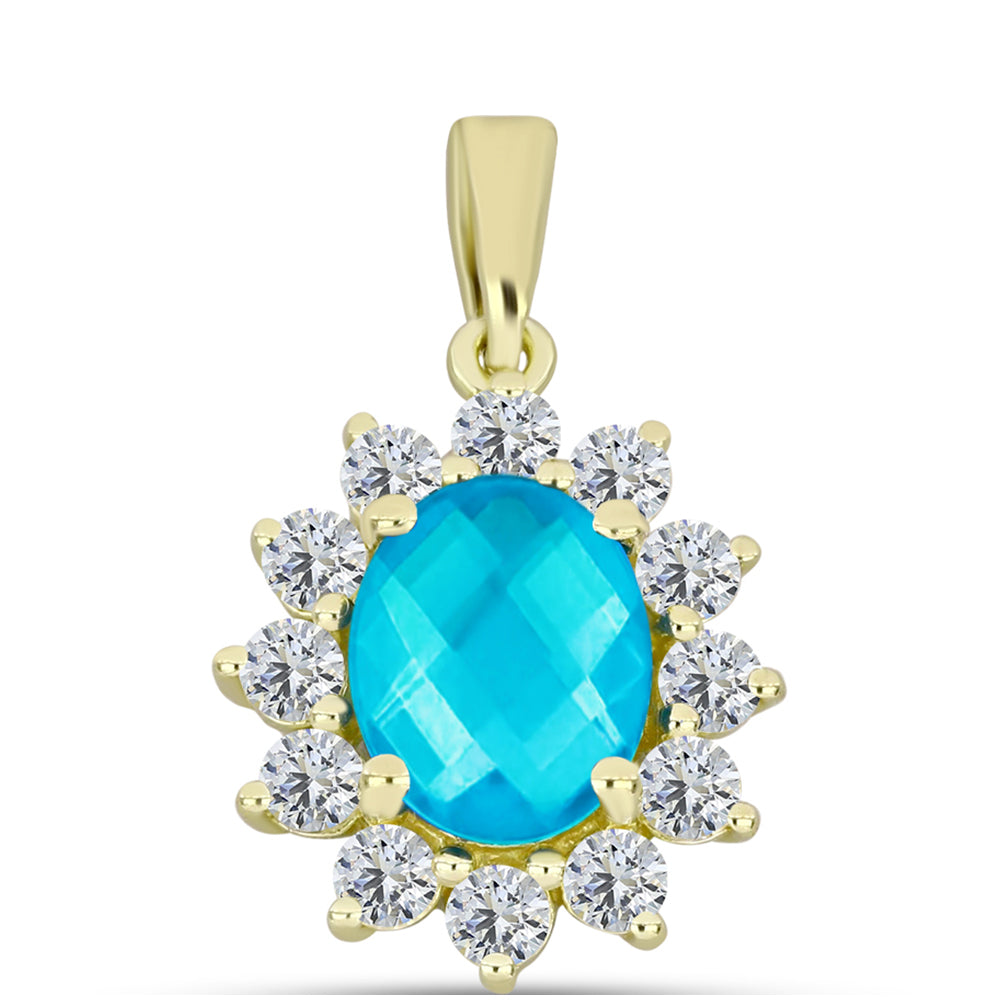 Goldplattierter Silberanhänger mit blauem Jade und weißem Topas 1 