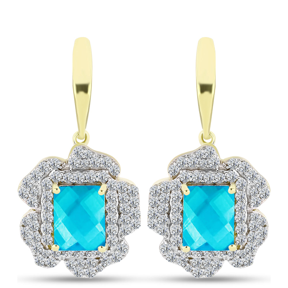 Goldplattierte Silberohrringe mit blauem Jade und weißem Topas 1 