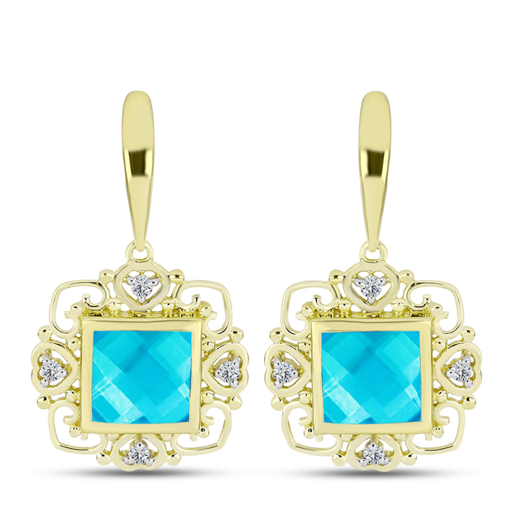 Goldplattierte Silberohrringe mit blauem Jade und weißem Topas