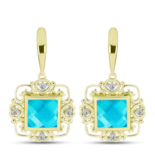 Goldplattierte Silberohrringe mit blauem Jade und weißem Topas