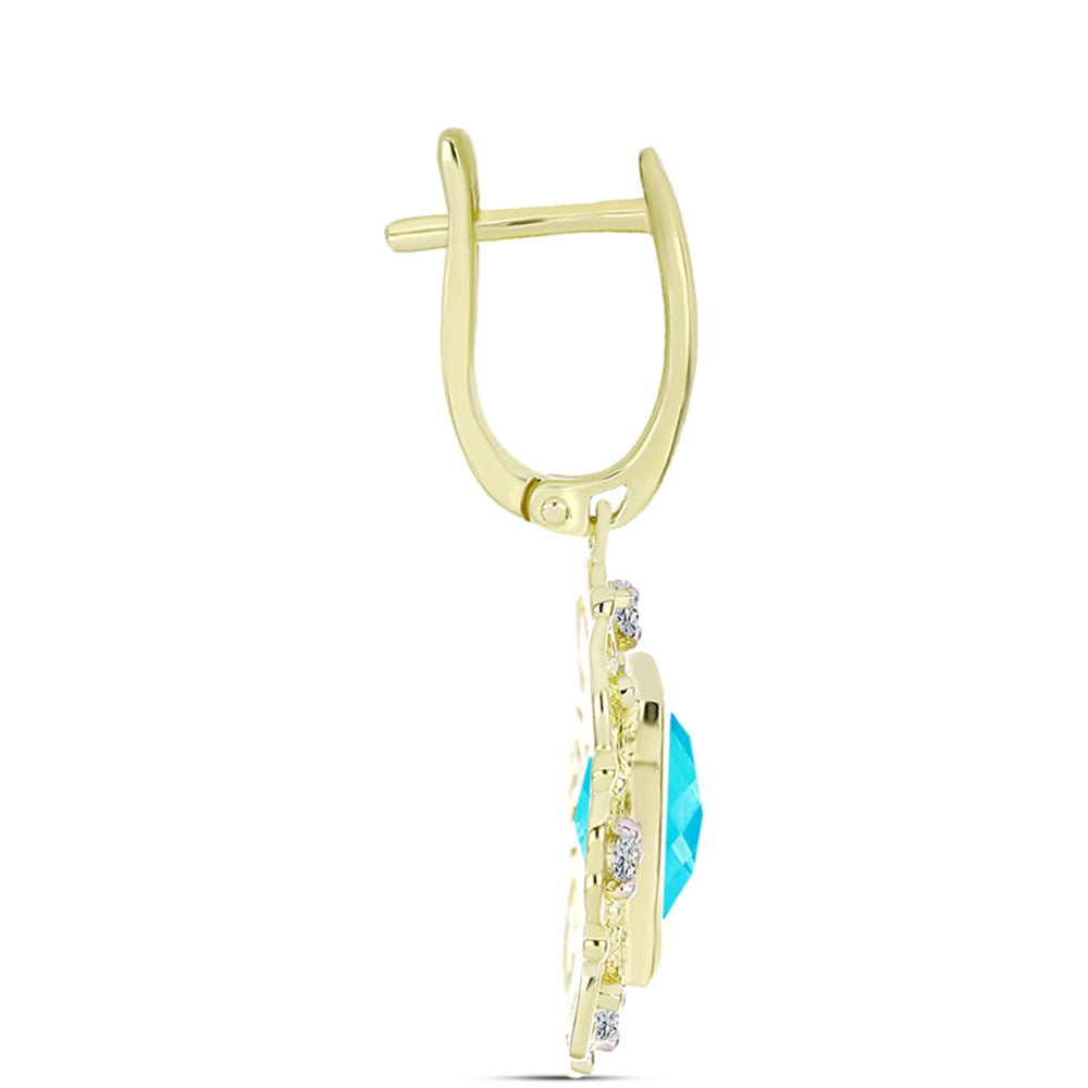 Goldplattierte Silberohrringe mit blauem Jade und weißem Topas 2 