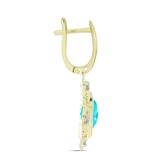 Goldplattierte Silberohrringe mit blauem Jade und weißem Topas