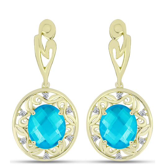 Goldplattierte Silberohrringe mit blauem Jade und weißem Topas