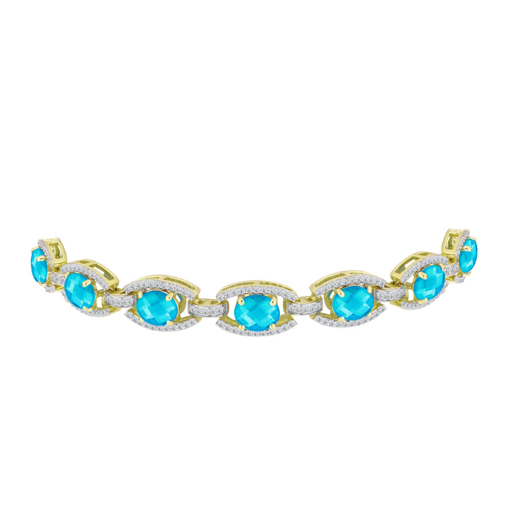 Goldplattiertes Silberarmband mit blauem Jade und weißem Topas