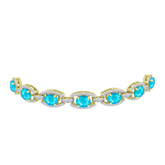 Goldplattiertes Silberarmband mit blauem Jade und weißem Topas
