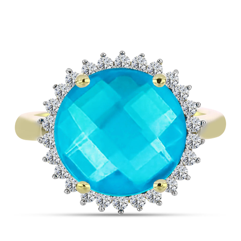 Goldplattierter Silberring mit blauem Jade und weißem Topas 1 