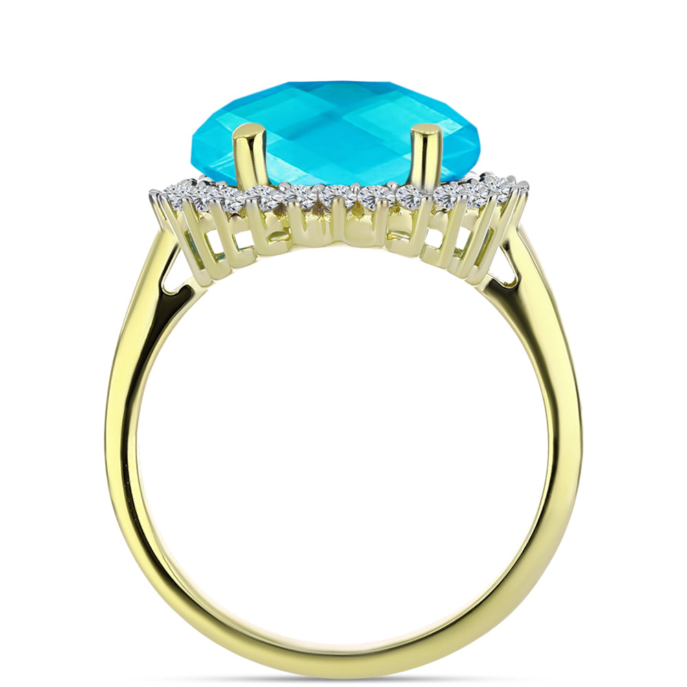 Goldplattierter Silberring mit blauem Jade und weißem Topas 2 