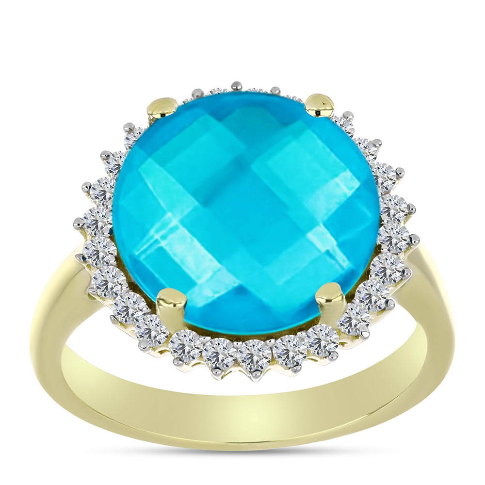 Goldplattierter Silberring mit blauem Jade und weißem Topas 3 